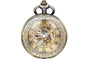 DerMacht Mechanical Pocket Watch, for Men Women Special Magnifier Half Hunter Engraved Case Roman Numerals with Chain