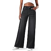 Fanica Wide Leg Jeans for Women - Stretchy Low Rise Loose Fit Jeans Casual Denim Pants with Pockets