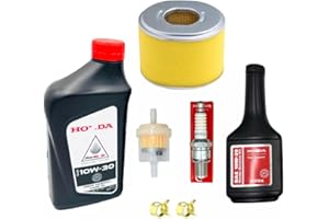 KINDZA Maintenance Tune Up Kit for Honda GX340 GX390 Engines with 44 fl.oz Genuine Motor Oil 10W30 AIR Filter Replace 17210-ZE3-505 Spark Plug 98079-55846 [BPR5ES] Universal Fuel Filter and 2 Clamps