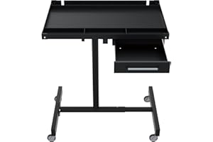 UNITEDPOWER Rolling Tool Table with Drawer, Heavy Duty Tear Down Work Table, Adjustable Mobile Tray Table with Wheels for Garage and Warehouse, 220 lb Capacity. Black