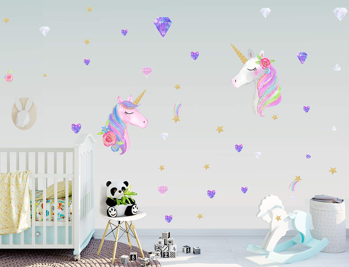Easma Unicorn Decals Bedroom Wall Decor Unicorn Wall Decals Girls Bedroom Wall Stickers Peel Stick Wall Decals Removable Wall Decals Paint Wall Treatments Supplies Wall Stickers Murals Stanoc Com