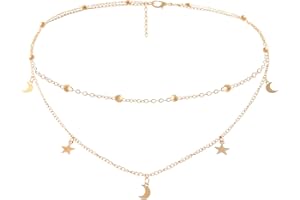 BaubleStar Star Moon Charm Necklace Layering Chain Choker for Women