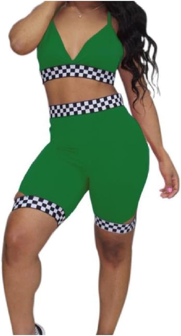 DressU Womens Stylish Checkerboard Printed Evening Club Two-Piece Shorts Romper Playsuit
