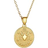 GOLDCHIC JEWELRY Gold Zodiac Necklace for Women Men, Constellation Coin Horoscope Astrology Pendant Necklaces Lucky Jewelry