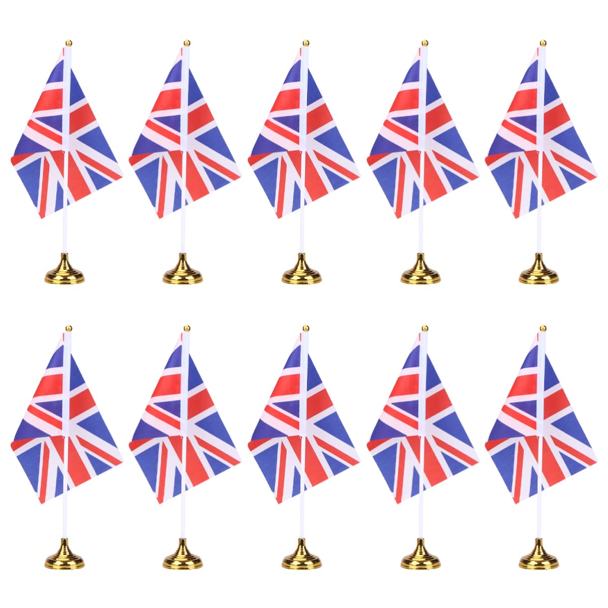 BESPORTBLE UK Desk Flag Set British Desktop Flags United Kingdom Flag Mini Flags for Home Office (Gold Round Base and UK Flag)