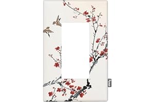 Pznen Watercolor Red Plum Rocker Switch Plate Covers Blossom Bird Tree Branch Decorative 1-Gang Wall Plate, Rocker Wallplates Standard Size 4.5" X 2.76" for Teen Boy Girl Room