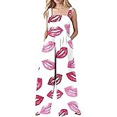 Valentine Outfits For Women Valentines Jumpsuit Rompers Dressy Casual Adjustable Strap Holiday Linen Overalls Pockets