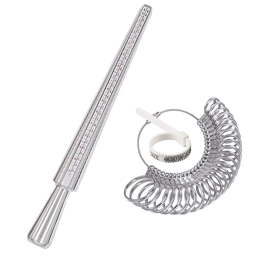 ULLOORD Ring Sizer Measuring Tool, Aluminum Ring Mandrel Dual Measurement Size Metal Rings Sizer Tools Kit Adjuster for Women Men Rings
