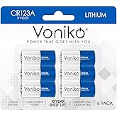 Voniko CR123A 3V Lithium Battery (6 Pack), High Capacity 123 Batteries, 3 Volt CR17345 for Smoke Alarm, Flashlight, Home Automation
