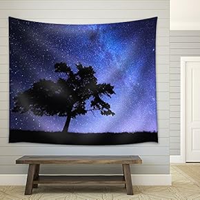 Alone Tree and Milky Way - Fabric Wall Tapestry Home Decor - 51x60 inches