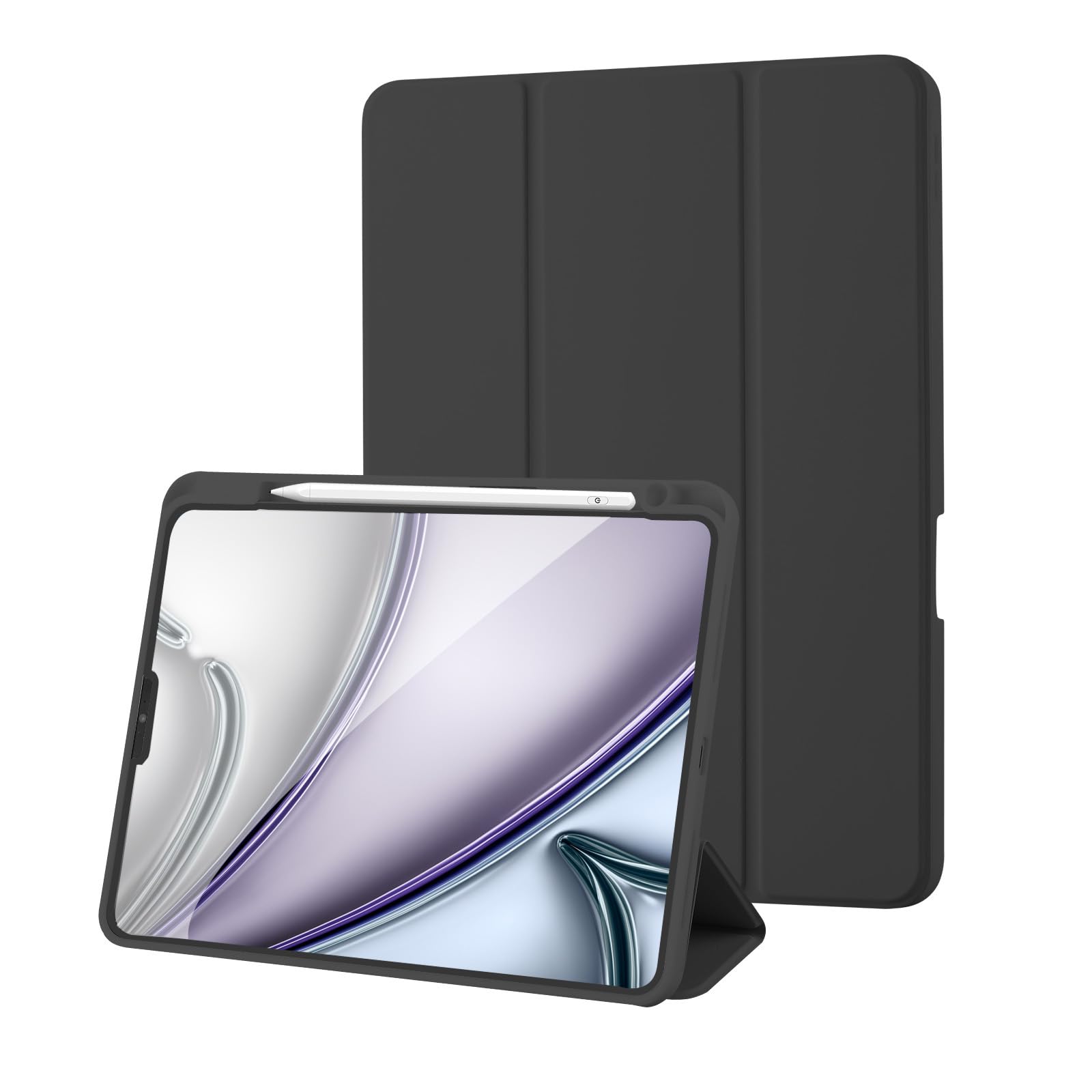 Case for iPad Pro 11 Inch 4th/3rd/2nd/1st Generation 2022/2021/2020/2018 Case with Pencil Holder, Trifold Stand Protective Case Supports 2nd Gen iPencil Charging, Auto Sleep/Wake, Black