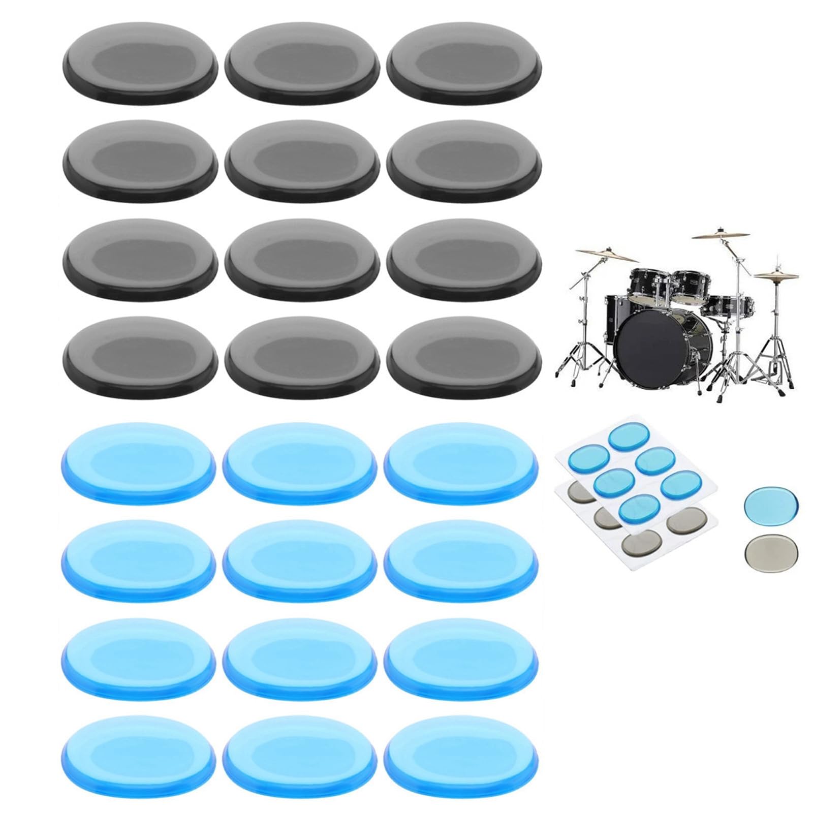 Drum Dampeners Gels 24 Pcs, Non-toxic Silicone Gel Mute Pads Dampening Soft Drum Silencers Dampeners Clear Resonance Pads for Drums Cymbals Tone Control, Blue+Coffee