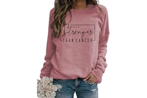 Enviarbrillo Stronger Than Cancer Sweatshirt Breast Cancer Awareness Shirts For Women Long Sleeve Support Squad Shirt Sweats