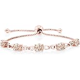 Gem Stone King 7X5MM Oval Cut Gemstone Birthstone and Accent Lab Grown Diamond Tennis Bracelet For Women In 18K Rose Gold Plated Silver | Fully Adjustable Up to 9 Inch