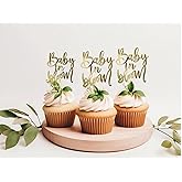 Gold Paper Baby in Bloom Cupcake Toppers,Baby Shower Cake Decoration for Pregnancy Announcement/Wecome Baby Party Supplies12pcs