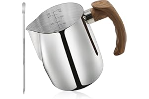 TOOCUST Stainless Steel Milk Frothing Pitcher - 20oz (600ml), Espresso Steaming Pitcher with Anti-scald Handle for Coffee, Cappuccino, Latte Art
