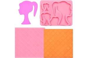 LCCAKEM Fashion Girl Head Silicone Mold, Doll Head Chocolate Mold, Plaid Letters Candy Baking Molds for Cake Decoration Cupcake Topper Fondant Sugarcraft Gum Paste Clay Resin