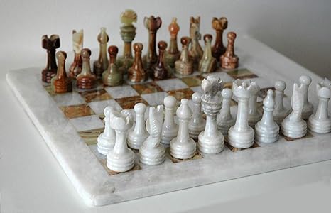 CBAM Schachbrett Marmo weiß und Onyxgrün weiß Marble and Green Onyx Chess Set Chessboard 30 x 30 cm
