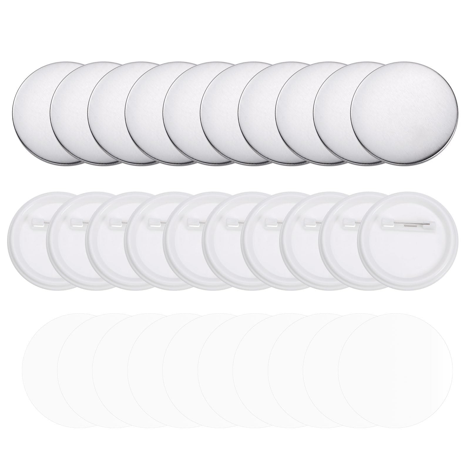 Rebower Blank Pin Back Button Parts Simple Stable (with Cover Button Back Film),[for Button Maker Machine]-58 mm 2.25 Inches/White/200 Sets