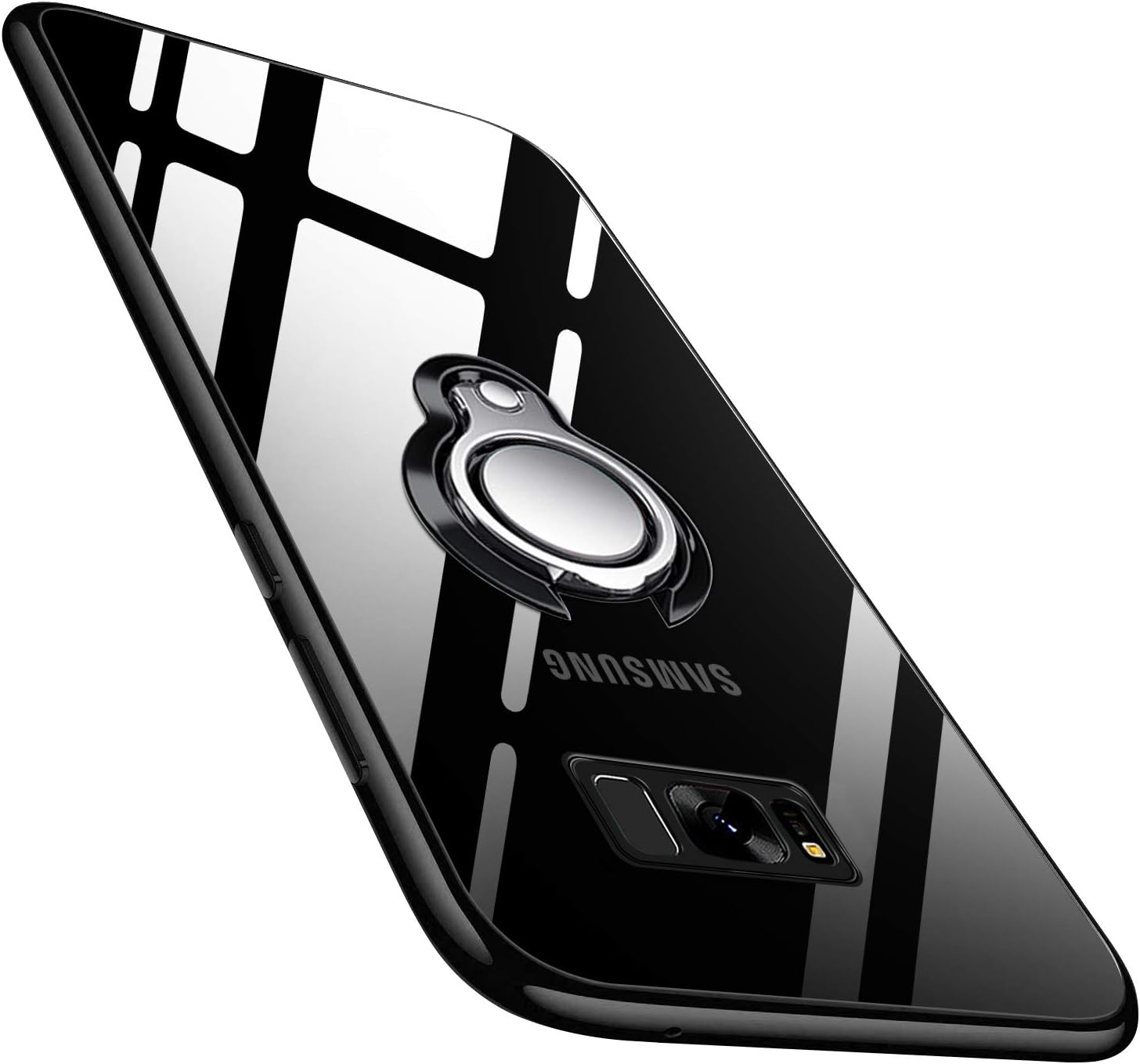 Galaxy S8 Case Clear with Design, Case with 360 Rotatable Ring Kickstand Magnetic Car Mount Transparent Soft TPU Case Flexible Cover for Samsung Galaxy S8 - Black