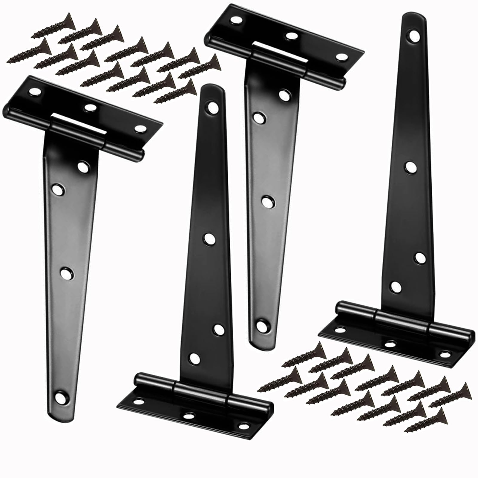 4 Pack T-Strap Shed Door Hinges Gate Strap Hinges Black Tee Hinge Wrought Hardware for Wood Shed Barn Door Fence Gate Swing Yard Door (8 Inch)