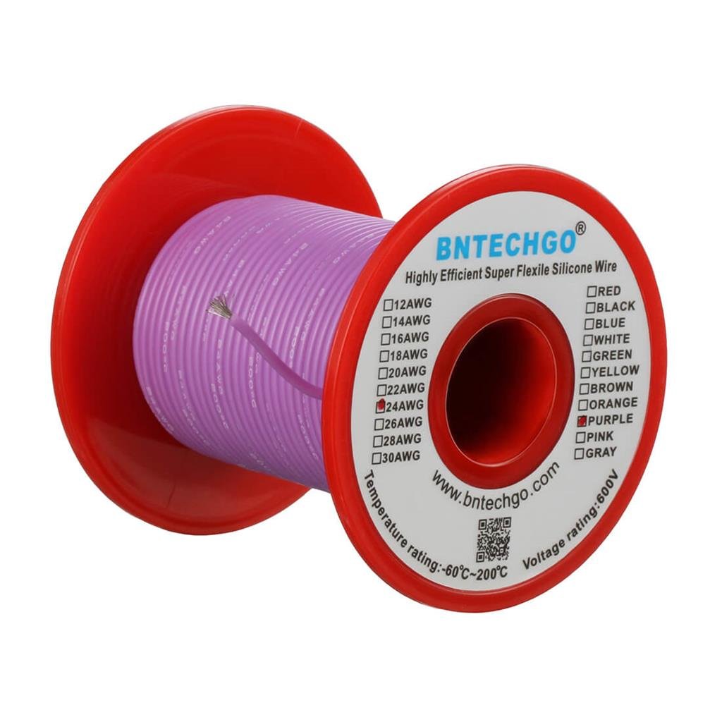 BNTECHGO 24 Gauge Silicone Wire Spool Purple 100 ft Ultra Flexible High Temp 200 deg C 600V 24 AWG Silicone Rubber Wire 40 Strands of Tinned Copper Wire Stranded Wire for Model Low Impedance