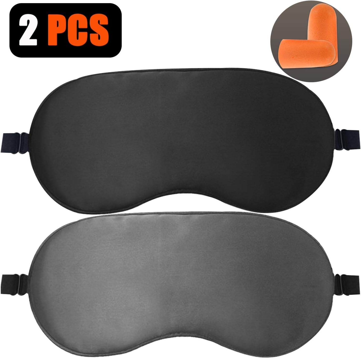 Silk Sleeping Mask for Women and Men, 2Pack Sleep Mask with Ear Plugs, Adjustable Eye Mask Patches Comfortable Blindfold for Travel, Shift Work, Night Sleeping, Nap(Black+Grey): Health & Personal Care