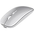 ShuGuoTu Wireless Mouse, 2.4G Slim Mute Silent Click Noiseless Optical Mouse with USB Receiver and Type C Adapter Compatible with Notebook, PC, Laptop, Computer, MacBook (Silver)
