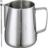 Stainless Steel Milk Frothing Pitcher 12oz/ 350ml Steaming Pitchers with Decorating Art Pen, Milk Coffee Cappuccino Latte Art