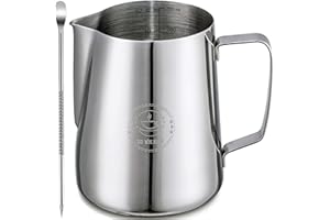 ZOWIE KING Milk Frothing Pitcher 12oz, Espresso Steaming Pitchers 350ml, Frother cup, Coffee Cappuccino Latte Art,304 Stainless Steel Jug with Decorating Art Pen