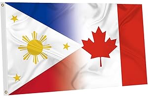 Canada Philippines Flag 3x5 Ft, Made of Glossy Fabric -Silk - Vivid Color and Fade Proof,Double Stitched Printed Canadian Phi