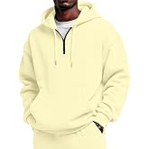 Vividcrate Men's Hoodie Quarter Zip Pullover Basic Sweatshirt Men Drawstring Hooded with Plain Elastic Hem Hoodies