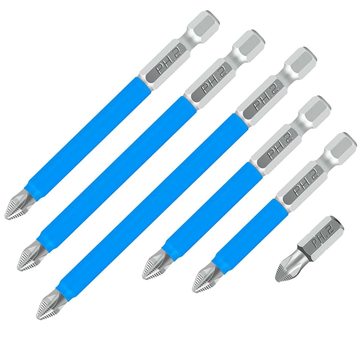 Qrity 6 PCS Magnetic Phillips Screwdriver Bit, PH2 Magnetic Driver Bits, 1/4 Inch Hex Shank Phillips Head Drive Bit Sets 25mm 50mm 65mm 70mm 90mm 127mm
