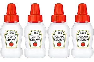 WXOIEOD 4 Pieces Mini Ketchup Bottle for Bento Box Accessories, 1 oz Condiment Squeeze Bottles Empty Plastic Salad Dressing Container Tomato Ketchup Condiments Squirt Squeezable Jar for Sauces Syrup