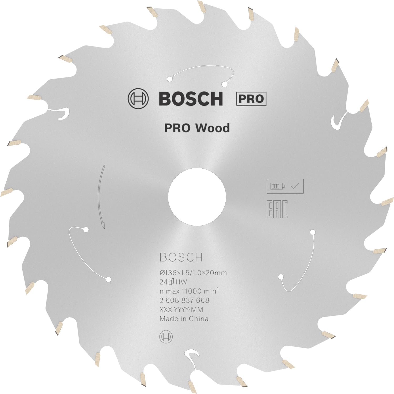 Bosch 1x PRO Wood Circular Saw Blade for Cordless Hand-Held Circular Saws (for Softwood, Hardwood, Ø mm, Professional Accessory Hand-Held Circular Saw)