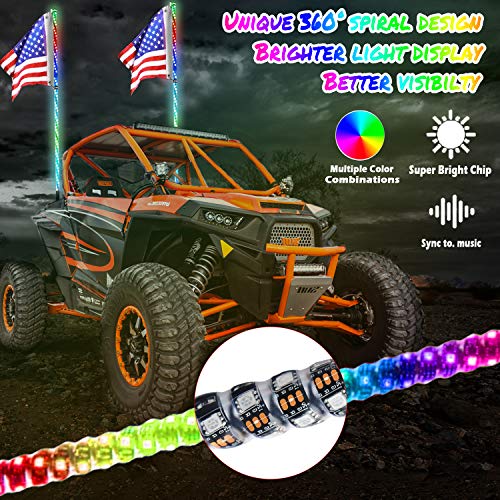 Adust-LED-Whip-Lights-for-UTV-Dune-Buggy-2PCS-4FT-Spiral-RGB-300-Colors-178-Modes-Bluetooth-Remote-Control-Waterproof-IP67-for-Can-Am-ATV-UTV-RZR-Polaris-Dune-Buggy-Offroad-Truck-Accessories