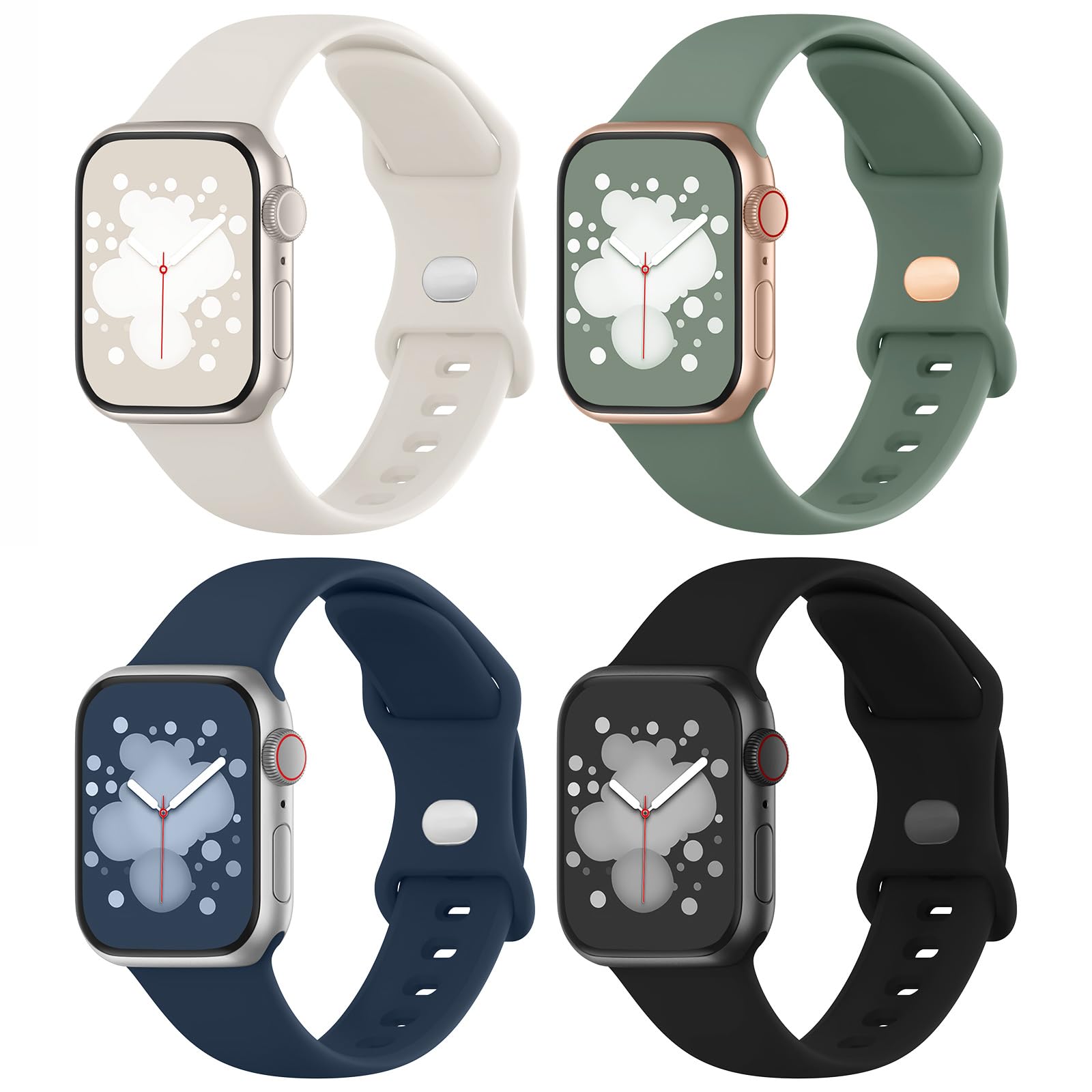 Adepoy 4 Pack Compatible for Apple Watch Series 11 Strap 46mm 49mm 45mm 44mm 42mm 41mm 40mm 38mm, Soft Silicone Snap Buckle Design Sport Band for iWatch SE3 Ultra3 Series 11 10 9 8 7 6 5 4 3