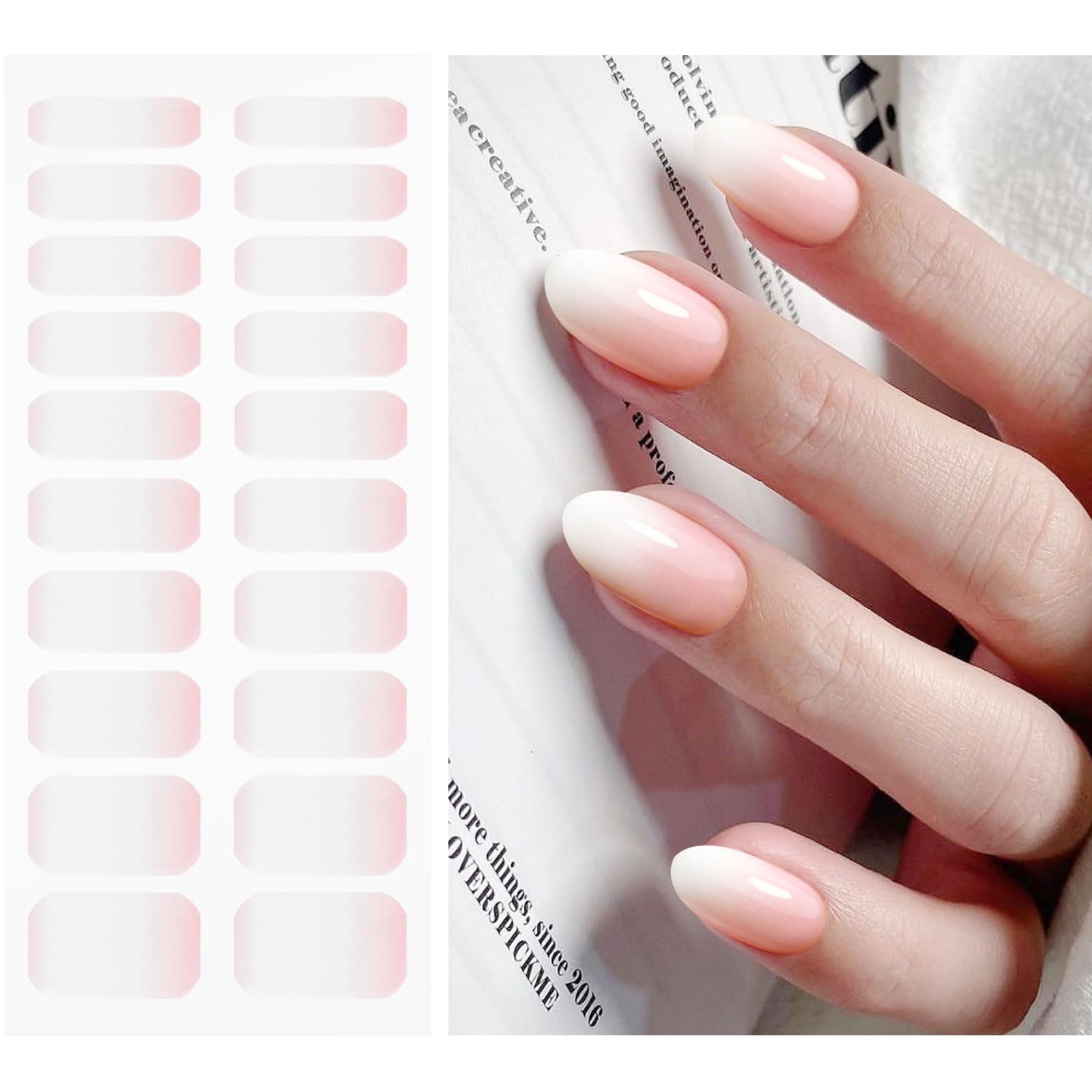 Photo 1 of JMEOWIO Gel Nail Stickers White Cream Pink Gradient Color Semi Cured Gel Nail Strips Wraps UV/LED Supplies Nails Art Design Decoration Accessories