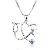 PRAYMOS Nurse Necklace for Women Sterling Silver Heartbeat Necklace Nursing Stethoscope Necklace New Future Registered Nurse Gifts