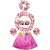 Fighting to Achieve 30cm Hawaiian pink Grass Skirt Performance Costume Set for Girls