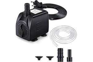 CWKJ Fountain Pump, 160GPH(10W 600L/H) Submersible Water Pump, Durable Outdoor Fountain Water Pump with 4.9ft Tubing (ID x 1/3-Inch), 3 Nozzles for Aquarium, Pond, Fish Tank, Water Fountain Pump