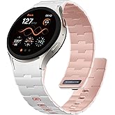 Bandletic No Gap Band Compatible With Galaxy Watch 6 band - Magnetic Silicone Band for Samsung Watch 7 5 4 FE 40mm 44mm/for Galaxy Watch 6 4 Classic 43mm 47mm 42mm 46mm/Watch 5 Pro 45mm, White/Pink