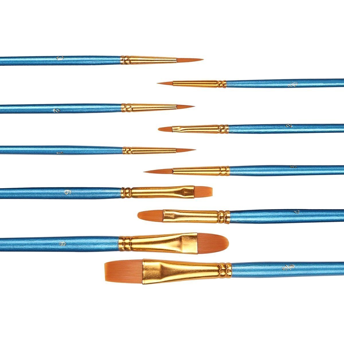 10 Pieces Paint Brush，Morkia Nylon Hair Round and Flat Pointed Tip Art Painting Set for Watercolours Oils Acrylics and Detail Painting