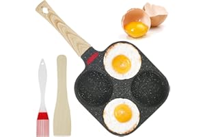 Abizarch 4 Cups Egg Frying Pan Set,Aluminum Egg Frying Pan,Nonstick Omelet Egg Cooker Pan Heavy-Duty Egg Skillet with Wooden 