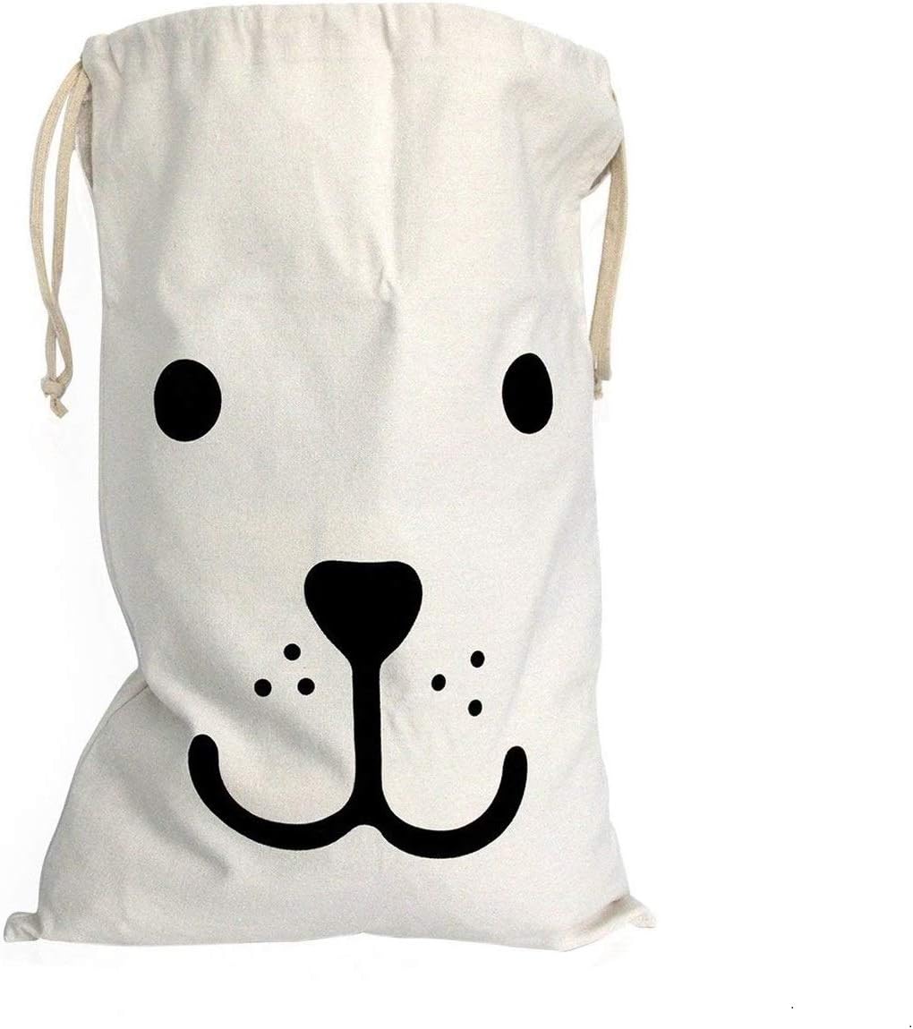 Creativee Canvas Drawstring Laundry Bag Large Hanging With String Toys Storage Travel Stuff Bags Washing Machine (1 PC smile bear)