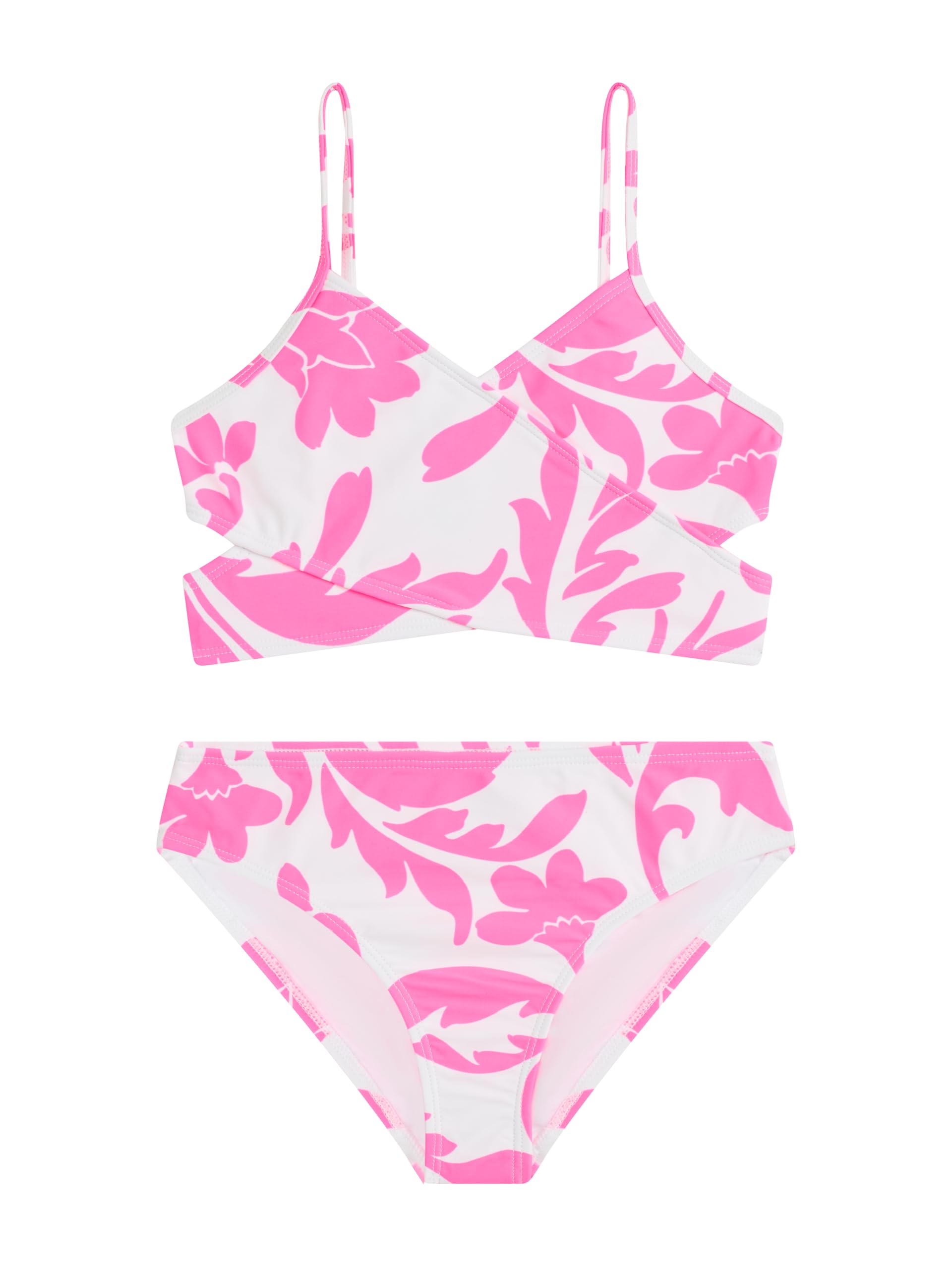 Photo 1 of Kanu Surf Girls' Coral Reef Beach Sport Wrap Around Bikini 2-Piece Swimsuit, Laurel White/Pink