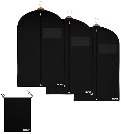HELPAT 3X Kleidersack inkl. Schuhbeutel | 100 x 60 cm | schwarz | Hochwertiger Anzugsack | Atmungsaktive Kleiderhülle