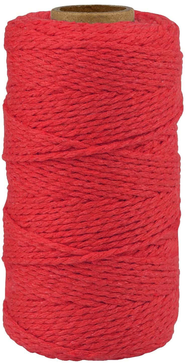 Binwat Natural Macrame Cotton Cord Twine String Colored Cotton Rope Yarn for DIY Crafts Knitting Plant Hangers Christmas Wedding Decor (Red, 2mmx100m)