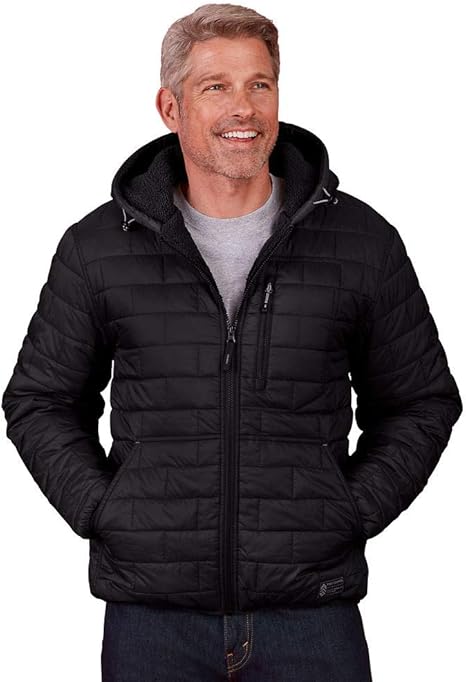 Free Country Brick Quilt Puffer Jacket w/Sherpa Lining Jet Black SM: Amazon.in: Clothing 