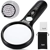 Magnifying Glass with Light, BUSATIA LED Illuminated Magnifier with 3X 45X High Magnification, Lightweight Handheld Magnifyin
